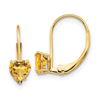 Load image into Gallery viewer, 14k 5mm Heart Citrine Leverback Earrings
