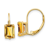 Load image into Gallery viewer, 14k 7x5mm Emerald Cut Citrine Leverback Earrings
