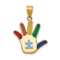 Load image into Gallery viewer, 14k Enameled Autism w/Puzzle Piece Handprint Pendant
