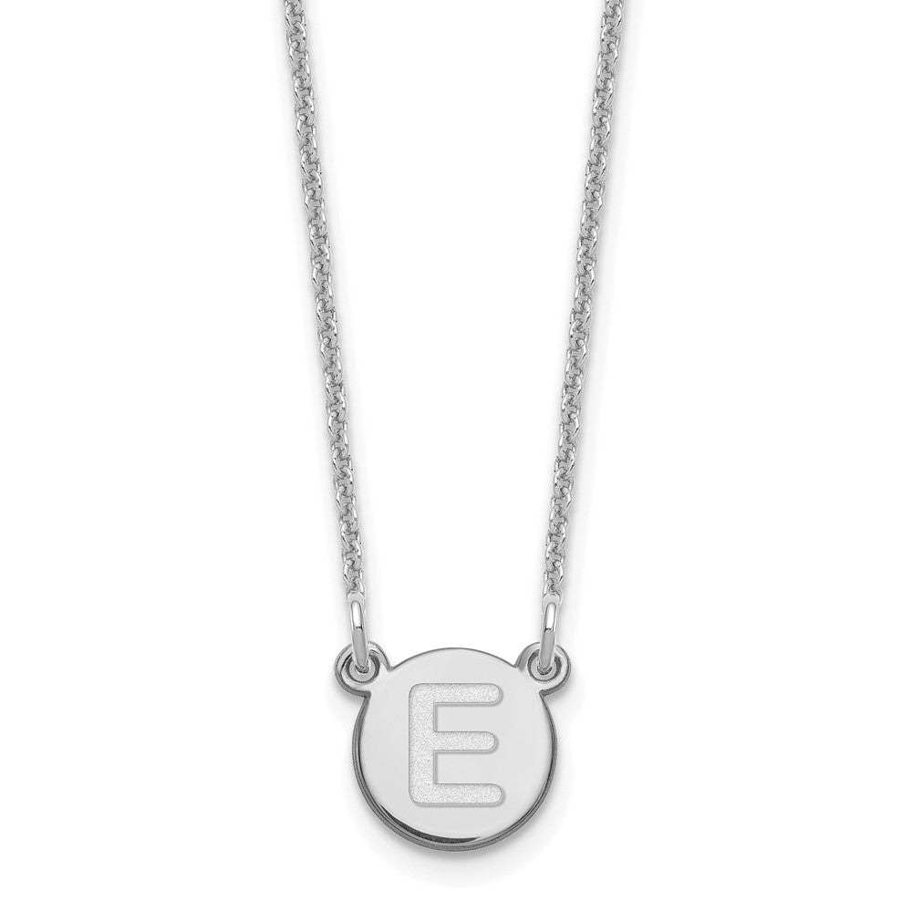 14kw Tiny Circle Block Letter E Initial Necklace