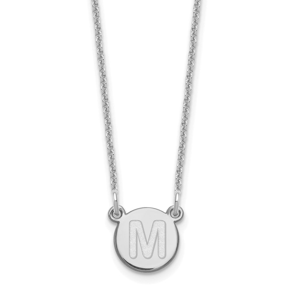 14kw Tiny Circle Block Letter M Initial Necklace