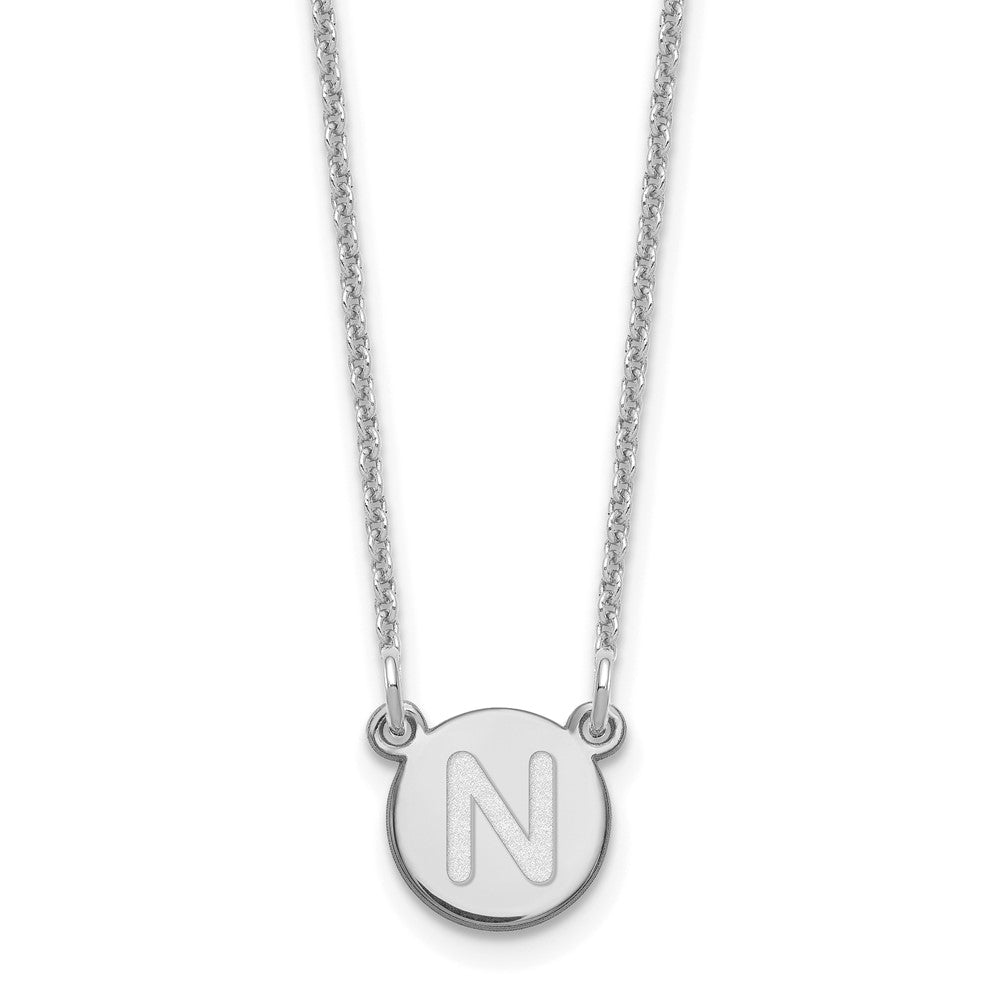 14kw Tiny Circle Block Letter N Initial Necklace