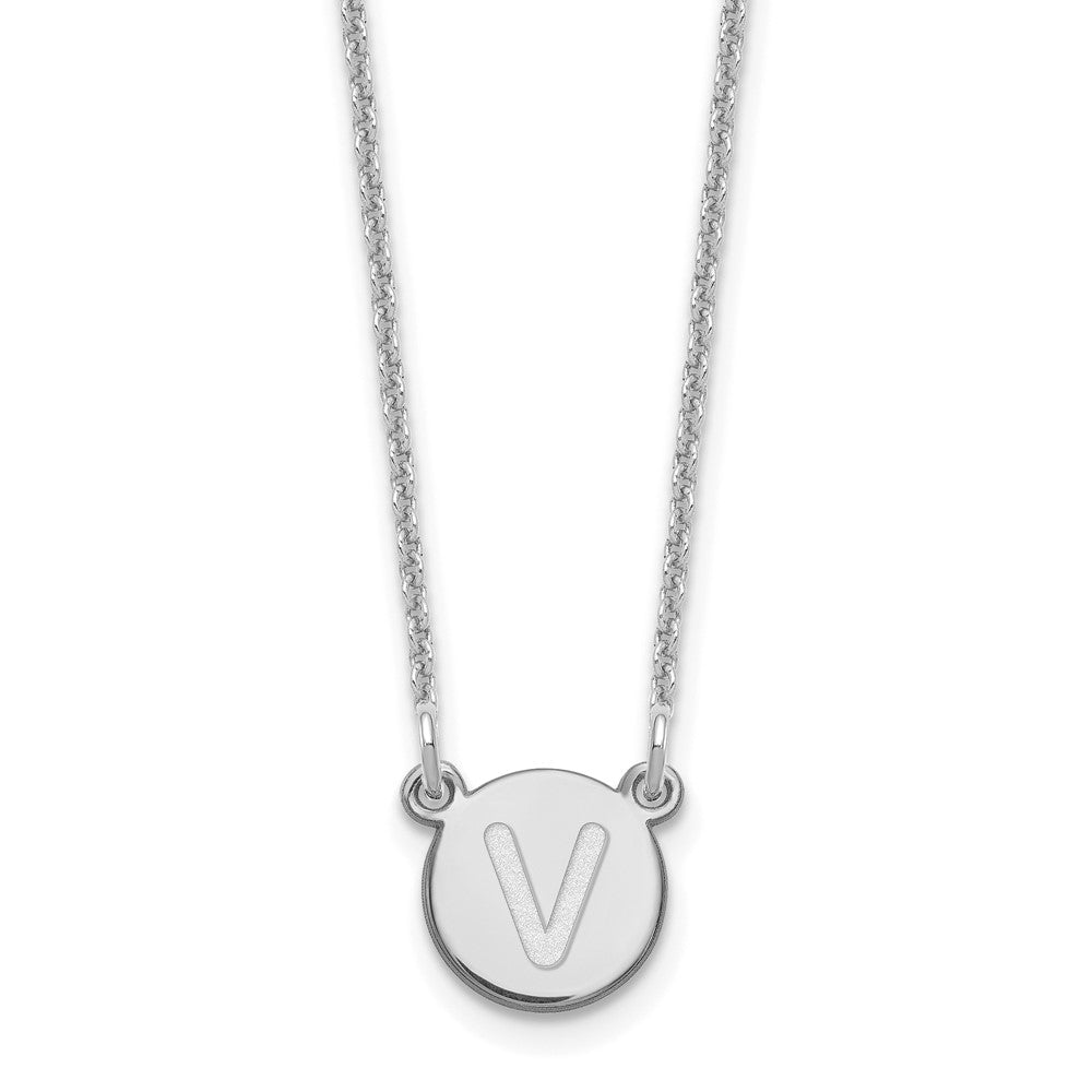 14kw Tiny Circle Block Letter V Initial Necklace