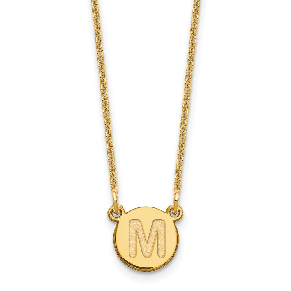 14KY Tiny Circle Block Letter M Initial Necklace