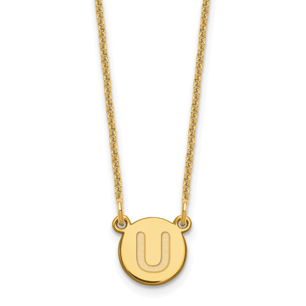 14KY Tiny Circle Block Letter U Initial Necklace