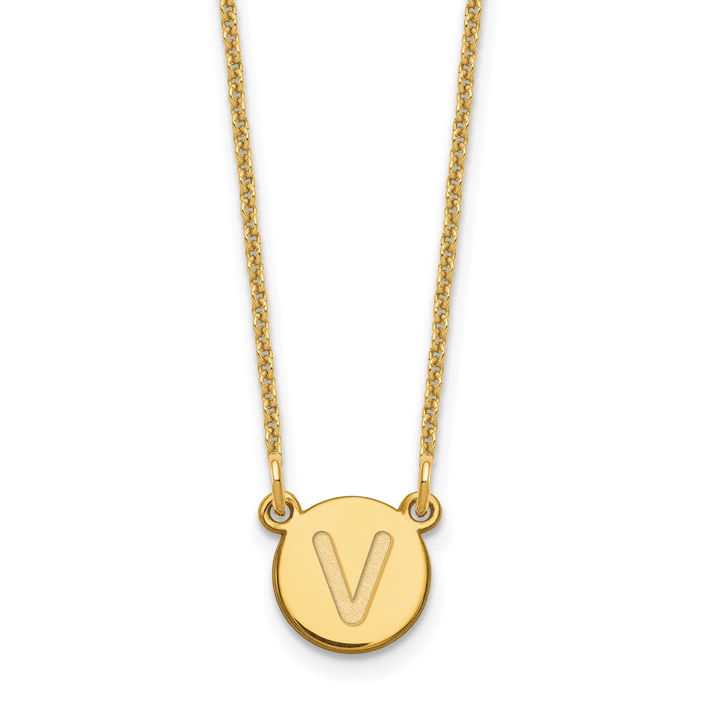 14KY Tiny Circle Block Letter V Initial Necklace