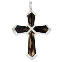 Load image into Gallery viewer, 14k White Gold Diamond &amp; Smoky Quartz Cross Pendant
