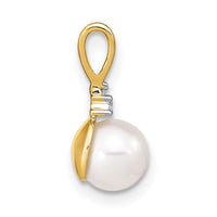 Load image into Gallery viewer, 14k 6-7mm White Round FW Cultured Pearl and Diamond Pendant
