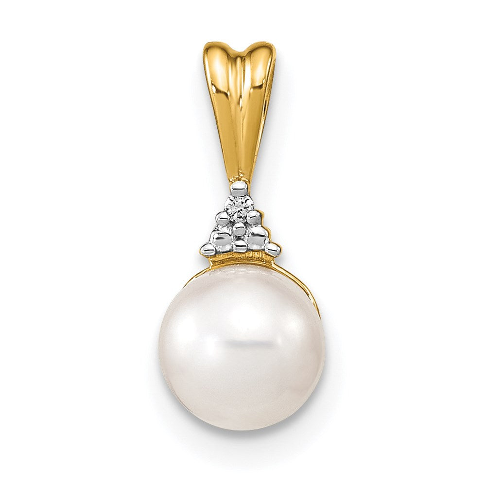 14k 6-7mm White Round FW Cultured Pearl and Diamond Pendant