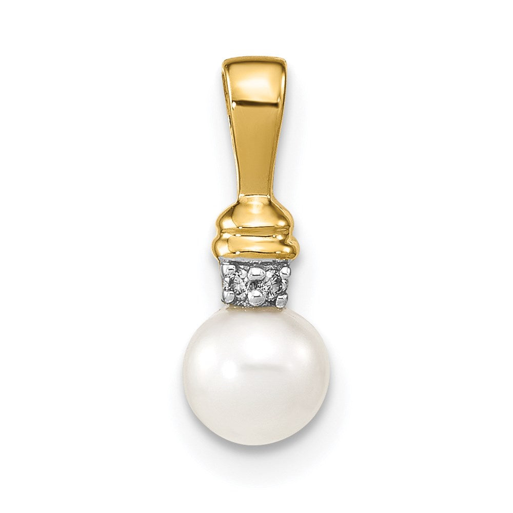 14k 5-6mm White Round FW Cultured Pearl and Diamond Pendant
