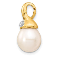 Load image into Gallery viewer, 14K .01ct Diamond 9-10mm White Rice FWC Pearl Pendant
