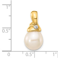 Load image into Gallery viewer, 14K .01ct Diamond 9-10mm White Rice FWC Pearl Pendant
