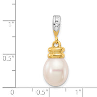 Load image into Gallery viewer, 14K 9-10mm White Rice Freshwater Cultured Pearl .06tw Diamond Pendant

