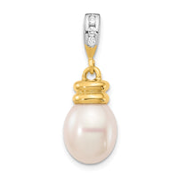 Load image into Gallery viewer, 14K 9-10mm White Rice Freshwater Cultured Pearl .06tw Diamond Pendant
