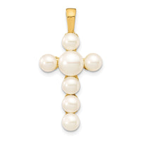 Load image into Gallery viewer, 14K 4-6mm White Button Freshwater Cultured Pearl Cross Pendant
