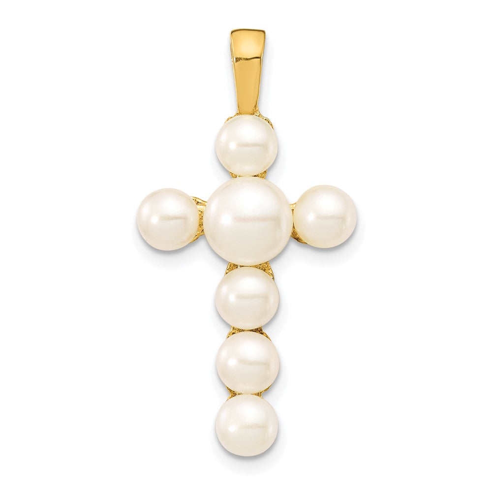 14K 4-6mm White Button Freshwater Cultured Pearl Cross Pendant