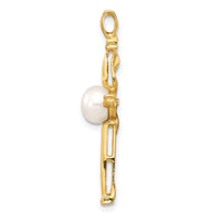 Load image into Gallery viewer, 14k 6-7mm White Button Freshwater Cultured Pearl and .02 Carat Diamond Cross Pendant
