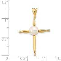 Load image into Gallery viewer, 14k 6-7mm White Button Freshwater Cultured Pearl and .02 Carat Diamond Cross Pendant
