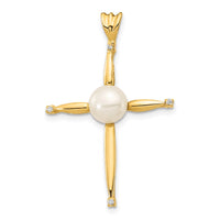 Load image into Gallery viewer, 14k 6-7mm White Button Freshwater Cultured Pearl and .02 Carat Diamond Cross Pendant
