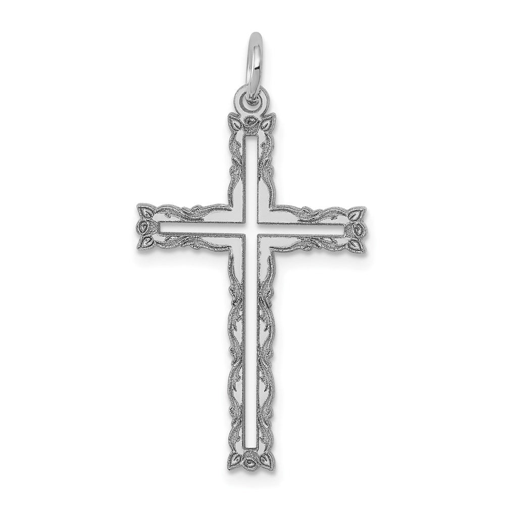 14K White Gold Laser Designed Cross Pendant
