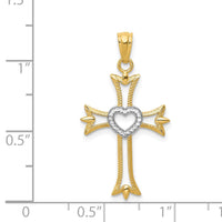 Load image into Gallery viewer, 14K w/Rhodium Diamond Cut Cross With Heart Pendant
