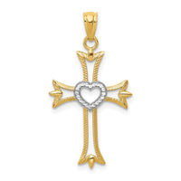 Load image into Gallery viewer, 14K w/Rhodium Diamond Cut Cross With Heart Pendant
