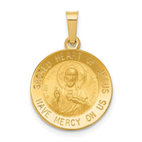 Load image into Gallery viewer, 14k Polished and Satin Sacred Heart of Jesus Medal Hollow Pendant
