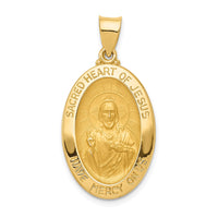 Load image into Gallery viewer, 14k Polished and Satin Sacred Heart of Jesus Medal Hollow Pendant
