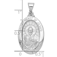 Load image into Gallery viewer, 14K White Gold Polish/Satin Sacred Heart Jesus Hollow Pendant
