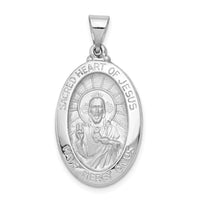 Load image into Gallery viewer, 14K White Gold Polish/Satin Sacred Heart Jesus Hollow Pendant
