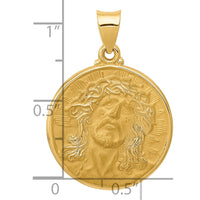 Load image into Gallery viewer, 14k Polished and Satin Face of Jesus Medal Hollow Pendant

