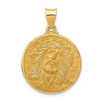 Load image into Gallery viewer, 14k Polished and Satin Face of Jesus Medal Hollow Pendant
