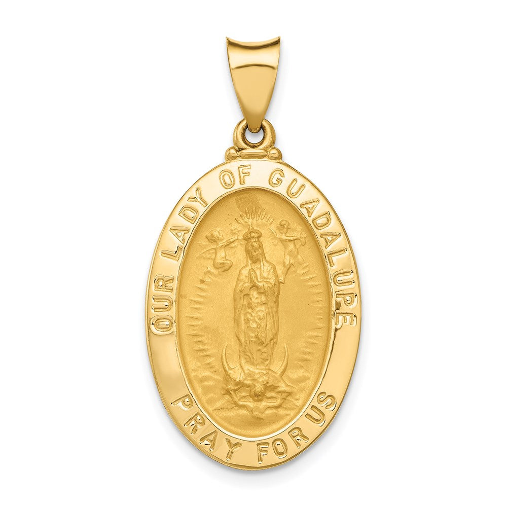 14k Polished and Satin Our Lady Guadalupe Medal Hollow Pendant