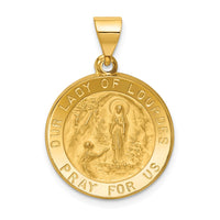 Load image into Gallery viewer, 14k Polished and Satin Our Lady of Lourdes Medal Hollow Pendant
