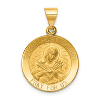 Load image into Gallery viewer, 14k Polished and Satin Sacred Heart of Mary Medal Hollow Pendant
