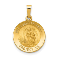 Load image into Gallery viewer, 14k Polished and Satin Our Guardian Angel Medal Hollow Pendant
