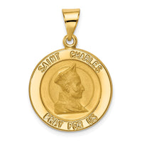 Load image into Gallery viewer, 14k Polished and Satin St. Charles Medal Hollow Pendant
