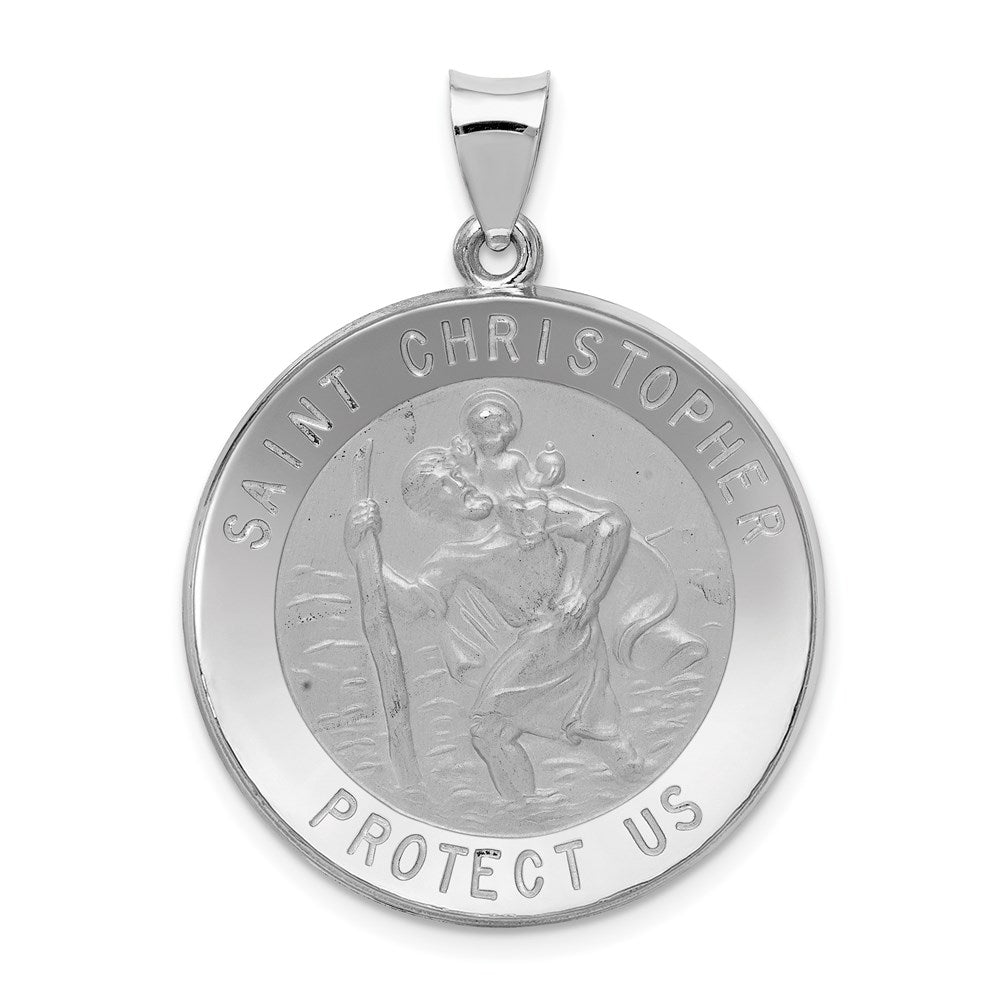 14k White Gold Polished/Satin St Christopher Medal Hollow Pendant