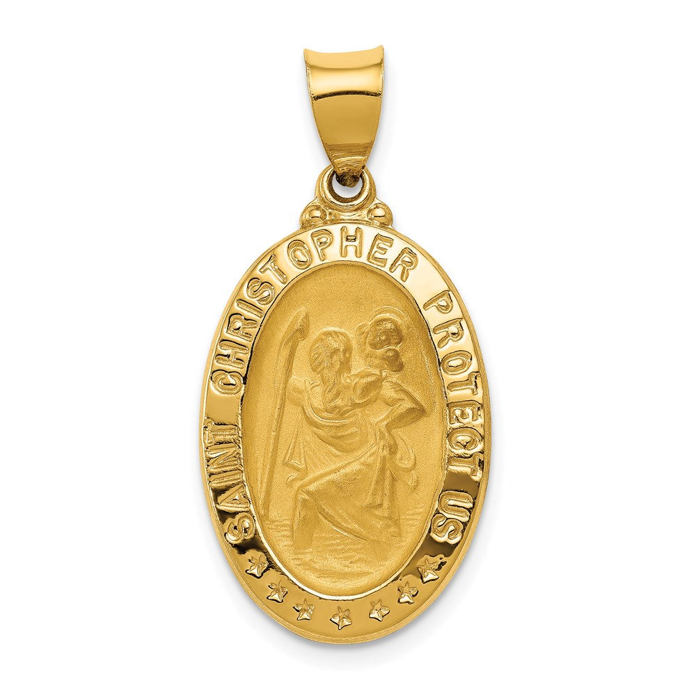 14k Polished and Satin St. Christopher Medal Hollow Pendant