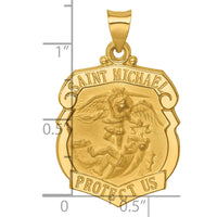 Load image into Gallery viewer, 14k Polished and Satin St. Michael Badge Medal Hollow Pendant
