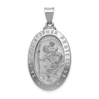 Load image into Gallery viewer, 14k White Gold Polished/Satin St Christopher Medal Hollow Pendant
