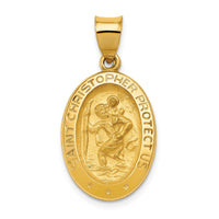 Load image into Gallery viewer, 14k Polished and Satin St Christopher Medal Hollow Pendant
