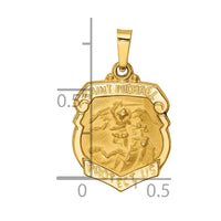Load image into Gallery viewer, 14k Polished and Satin St Michael Badge Medal Hollow Pendant
