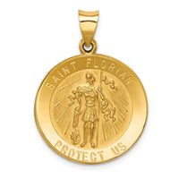 Load image into Gallery viewer, 14k Polished and Satin St Florian Medal Hollow Pendant
