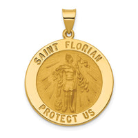 Load image into Gallery viewer, 14k Polished and Satin St Florian Medal Hollow Pendant
