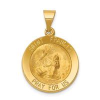 Load image into Gallery viewer, 14k Polished and Satin St Francis Medal Hollow Pendant
