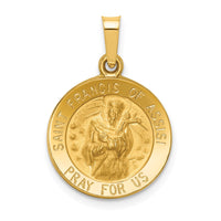 Load image into Gallery viewer, 14k Polished and Satin St Francis of Assisi Medal Hollow Pendant
