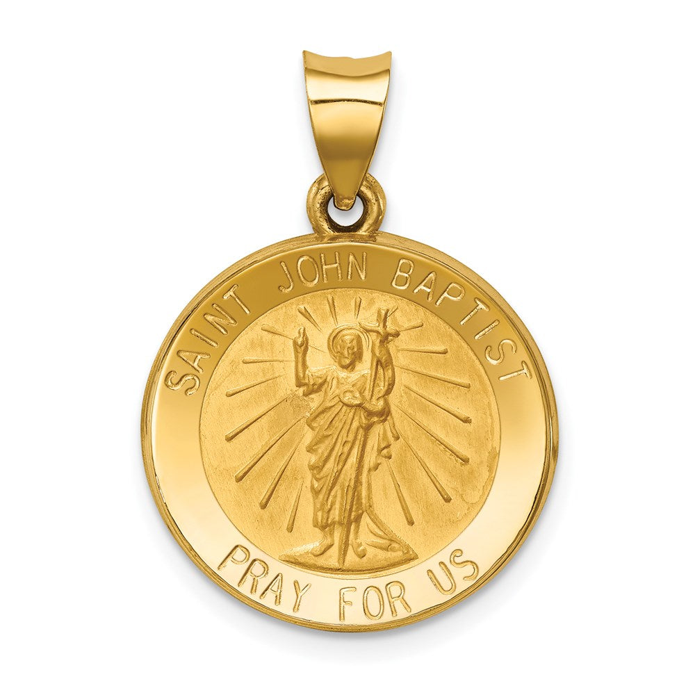 14k Polished and Satin St John Baptist Medal Hollow Pendant