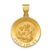 Load image into Gallery viewer, 14k Polished and Satin St Joseph Medal Hollow Pendant
