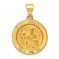 Load image into Gallery viewer, 14k Polished and Satin St Matthew Medal Hollow Pendant
